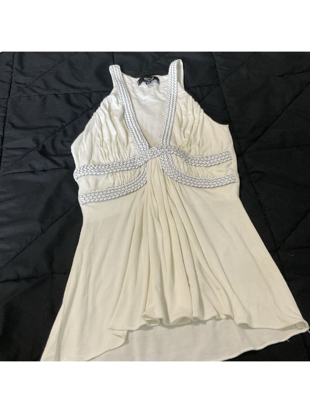 Sky Brand White Halter V-neckline braided Sleeveless Tank Top Blouse Size XS